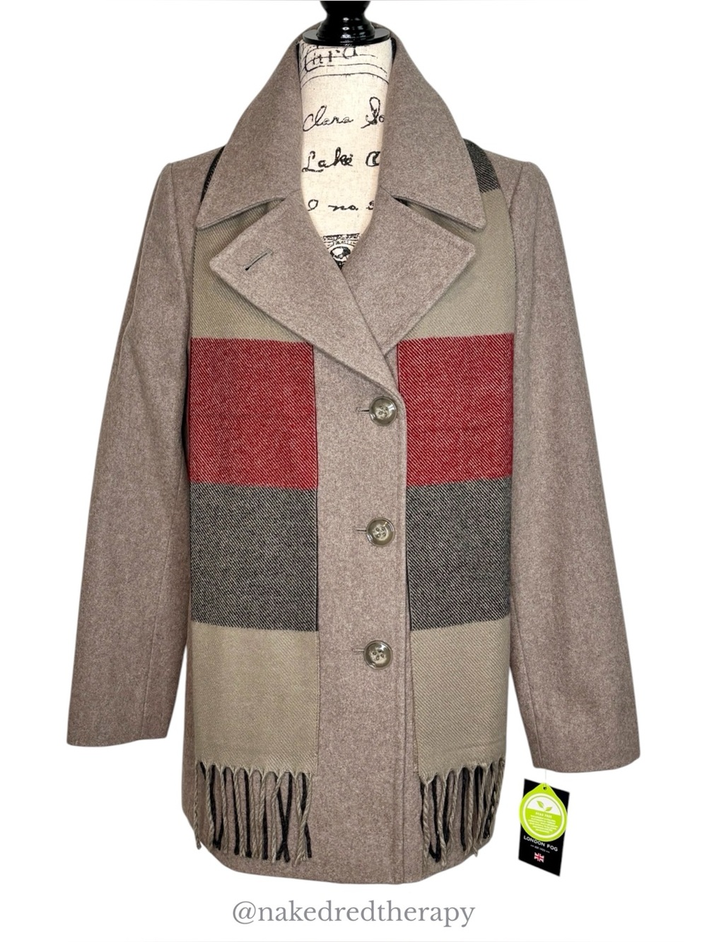 NWT - LONDON FOG Double Breasted Wool Peacoat With Scarf | Taupe | Women Small